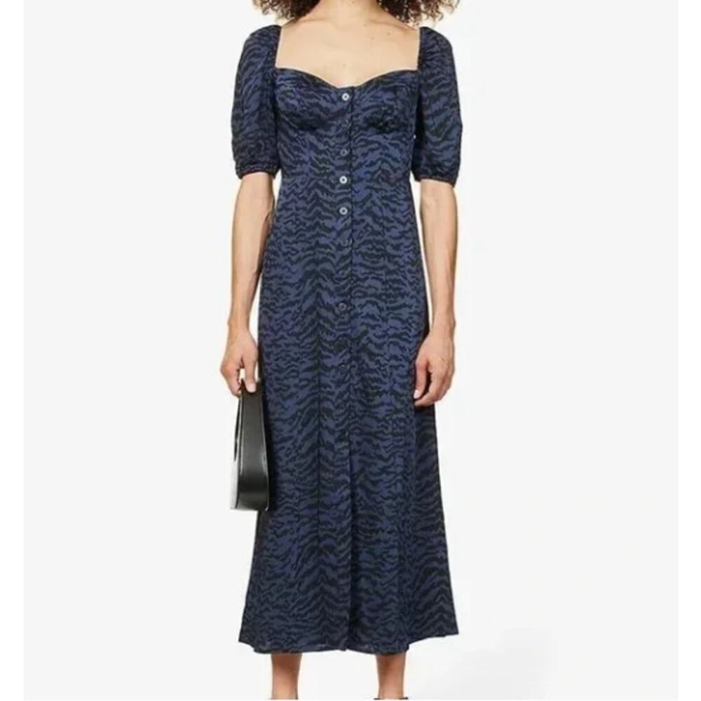 Good American Satin Midi Dress Sweetheart Neck Puff Sleeves Coquette 1‎ S 4